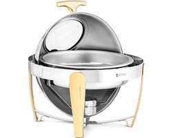 Chafing Dish - rond - gouden accenten - roll-top motorkap - 6 L - Royal Catering
