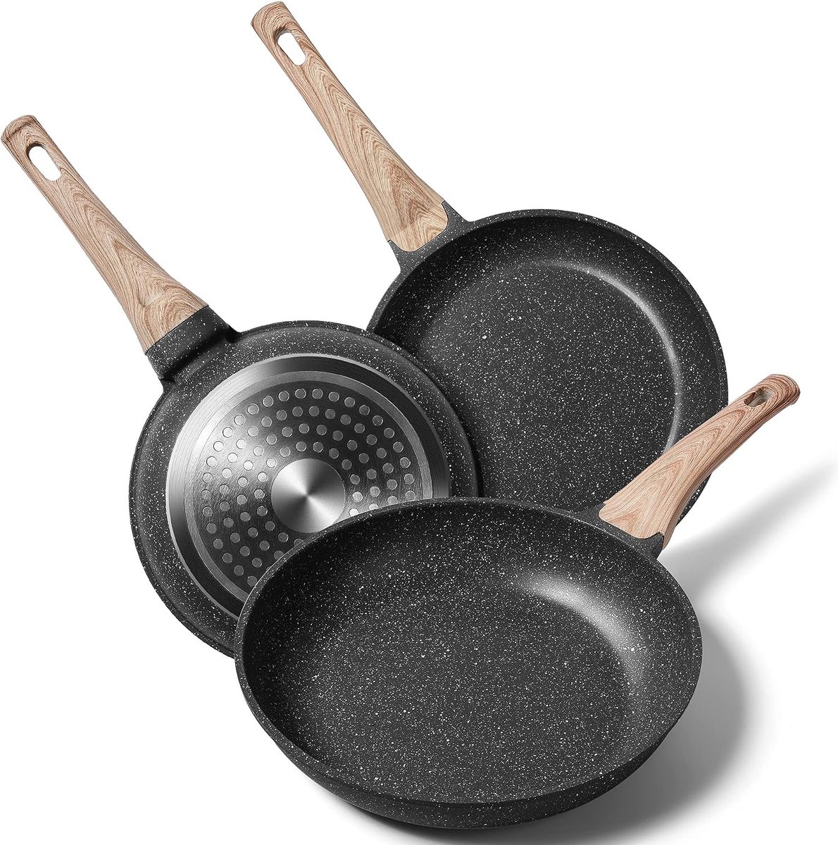 Inductie Non-Stick Koekenpannenset 20-24-28cm Granieten Kleine Omelet Pannen Set met Bakelieten Handvat Eierpannen Skillet Set Geschikt voor alle Fornuizen