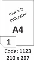 R0502.1123.A Rayfilm Mat wit zelfklevende polyester(PE) etiketten 60µ 210x297 mm - 1 per blad - 100 etiketten per doos van 100 vel