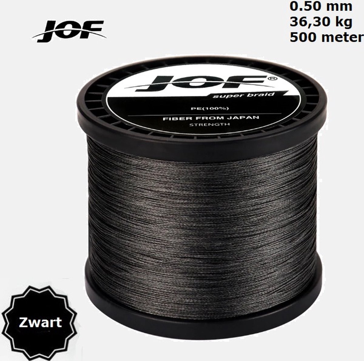 JOF 4X Gevlochten Vislijn / Visdraad - 0.50 mm - 36,30 KG - 500 meter – Zwart - 