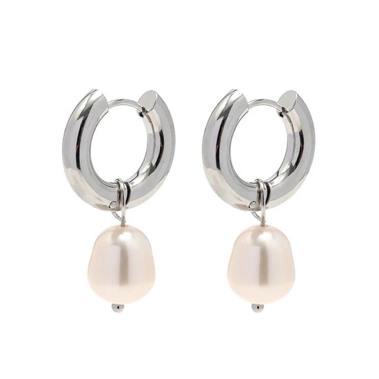 Boucles d'oreilles Silver Pearl - Boucles d'oreilles - Boucles d’oreilles pour femmes - Perle d’eau douce - Acier inoxydable Premium - Cadeau pour elle -