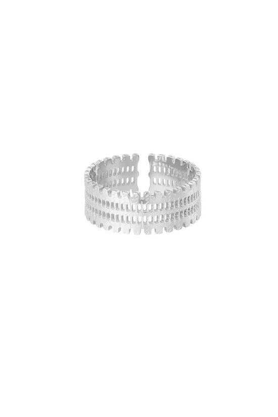 Ring met print - Yehwang - Ring - One size - Stainless Steel - Zilver