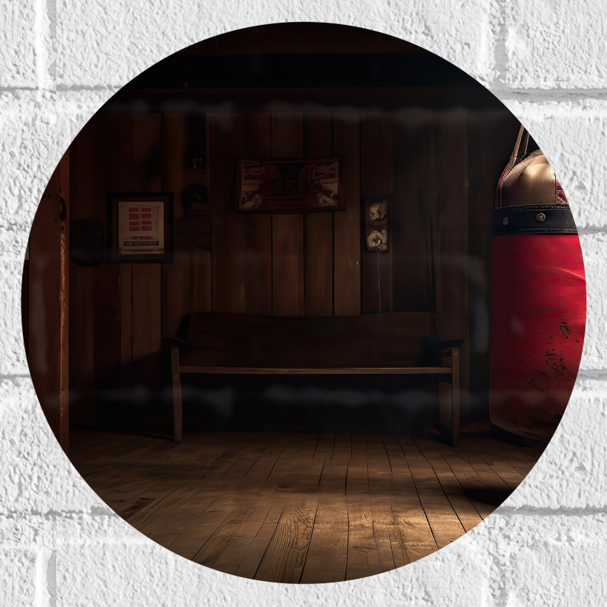Muursticker Cirkel - Kamer - Bokszak - Palen - Sporten - Hout - 30x30 cm Foto op Muurstick