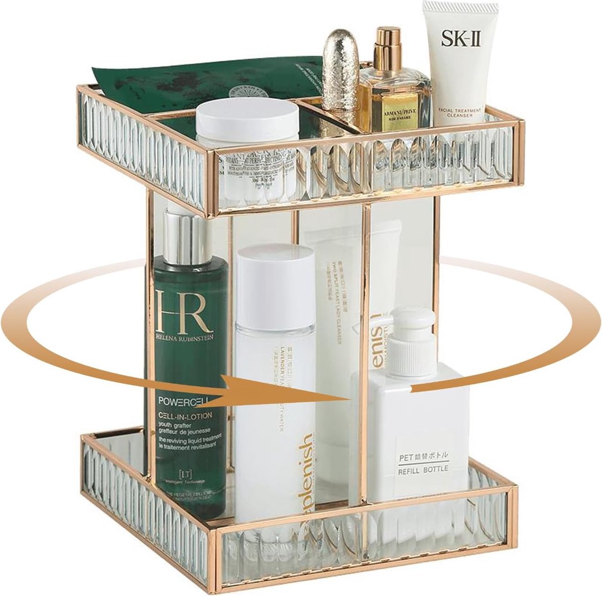 Goedkoopste 360° draagbare cosmetische organizer, grote capaciteit, beauty organizer, glazen make-up organizer voor dressoirs, slaapkamer, badkamer