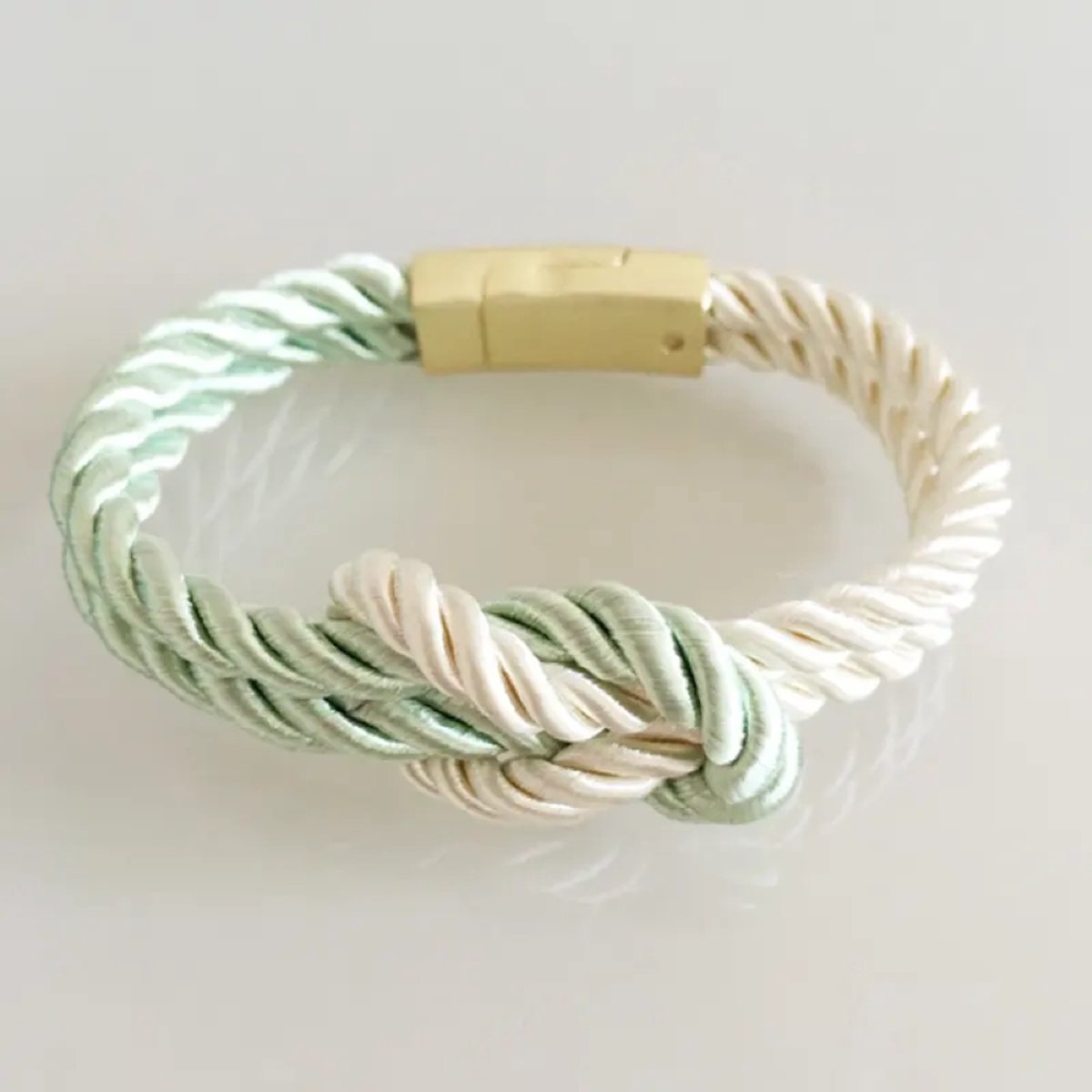 Walletstreet Yin Yang Armband – Gevlochten touw en RVS - Armbandje 19 cm Mintgroen/Wit-voor mannen en vrouwen-Kerstcadeau-Ideale geschenk