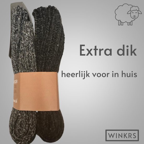 Warme Noorse Wollen sokken - 2 paar - maat 39-42 - Zwart & Grijs - Dikke Huissokken met Schapenwol, Wintersokken Dames/Heren - Winkrs