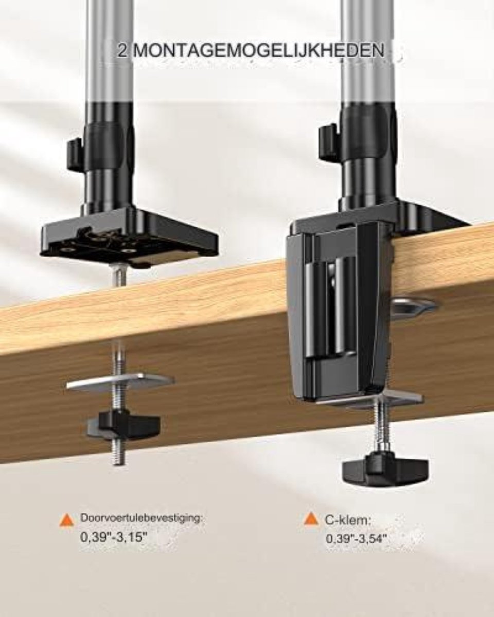 IMtKotW Monitorhouder 3 monitoren met vrijstaande sokkel voor 17-32 inch plat & gebogen scherm, beeldschermhouder 3 monitoren draaibaar kantelbaar in hoogte verstelbaar, 9 kg per arm (82 cm pool