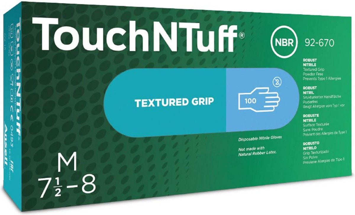 Ansell TouchNTuff 92-670 nitril wegwerphandschoen M
