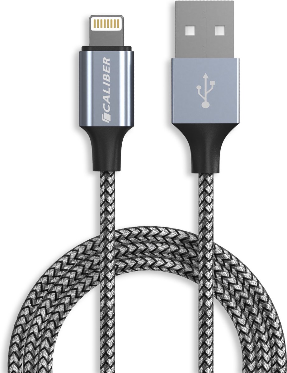iPhone kabel geschikt voor Apple iPhone - Lightning naar USB Kabel - iPhone oplader kabel - Sterke Nylon Oplaadkabel - Geschikt voor Apple iPhone & iPad - Data en Laden (CL-UL) - Caliber