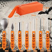 Pompoen Snijgereedschap Set 7 Stuks Pompoen Snijset, Halloween Pompoen Carving Kit met Stencils en Opbergtas, Professioneel Roestvrij Staal Pompoensnijmes voor Volwassenen en Kinderen