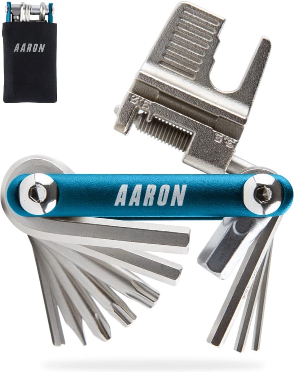 Tool 20-in-1 multitool - fiets multifunctioneel gereedschap van roestvrij staal/aluminium - opvouwbaar mini-fietsgereedschap met vele functies - praktisch fietsgereedschap in blauw