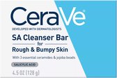CeraVe SA Barre nettoyante exfoliante pour le corps pour peaux rugueuses et bosselées - Savon - Acide salicylique - 128 g