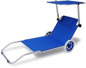 Deuba Lounger Mobile Crete Blauw Aluminium avec 2 Roues