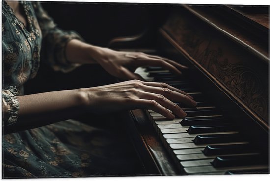 Vlag - Muziek - Piano - Handen - Mens - Jurk - 75x50 cm Foto op Polyester Vlag