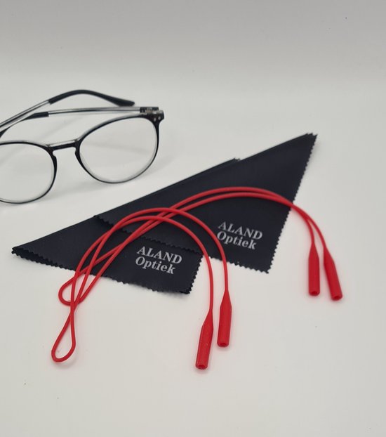 2 cordons lunettes antidérapants + 2 chiffons lunettes / ROUGE / cordon silicone / Sangle lunettes / Cordon lunettes de Sport / Élastique / Strap / unisexe / femme homme / lanière et silicone pour lunettes / Optique Aland
