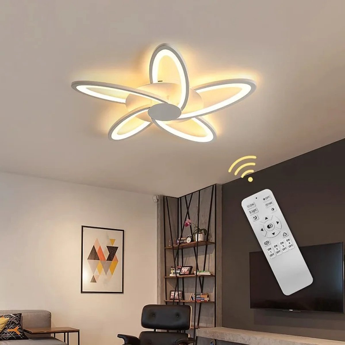 5 LED Ringen Plafondlamp - Dimbaar Met Afstandsbediening - Wit - LED Plafondlamp - Woonkamerlamp - Moderne lamp - Plafonniere