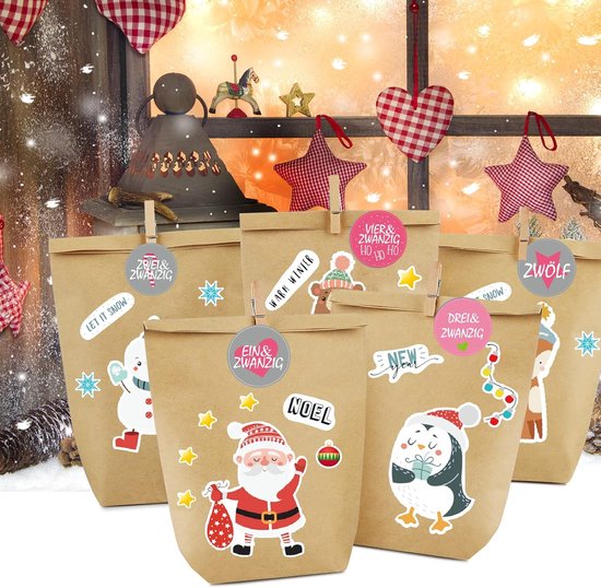 Calendrier De L'Avent à Remplir BRUBAKER 'Doux Noël' - 24 Portes - Dimensions 25x39x7 Cm - En Carton Robuste Réutilisable - Motifs Animaux De Noël