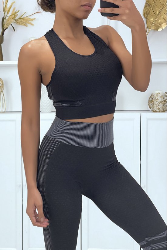 ZoeZo Design - ensemble de sport - tenue de sport - taille 1 - 36 à 40 - noir - vêtement fitness - leggings et top - crop top - effet push-up
