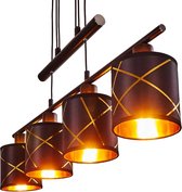 Plafondlamp hanglamp sfeervol goud koper zwart - plafondlamp modern woonkamer eetkamer slaapkamer - plafondlamp verstelbaar in hoogte - plafondlamp zwart metaal stoffen kap - plafondlamp rond 4 lamps - plafondlamp e27 fitting - plafondlamp dimbaar