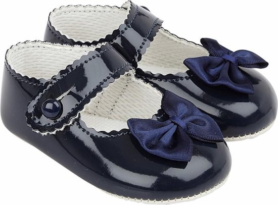 Baypod/Early days Meisjes Baby Schoentje | Navy/Donkerblauw Lak | Satijnen Strik | Knoopsluiting | BP0604 | Maat 12-18 mnd