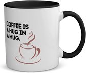 Akyol - coffee is a hug in a mug koffiemok - theemok - zwart - Koffie - koffie drinkers/liefhebbers - verjaardagscadeau - cadeau - kado - geschenk - verjaardag - collega's - 350 ML inhoud