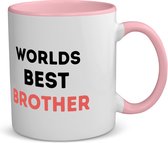 Akyol - worlds best brother koffiemok - theemok - roze - Broer - de beste broer - verjaardagscadeau - verjaardag - cadeau - cadeautje voor broer - broer artikelen - kado - geschenk - gift - 350 ML inhoud