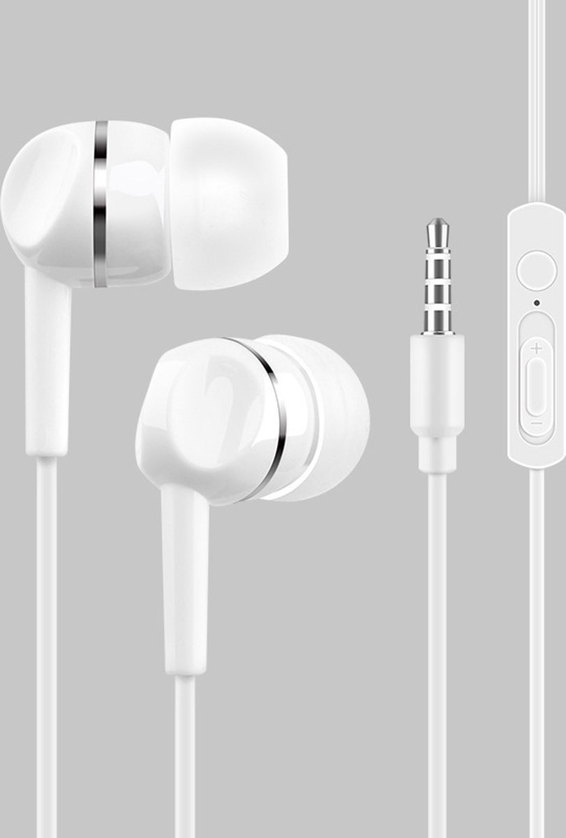 2x Bedrade oortjes - In Ear Oordopjes - Oortjes met Draad en Microfoon - Extra Bass - 3,5mm Jack Aansluiting - 120cm kabel - Wit