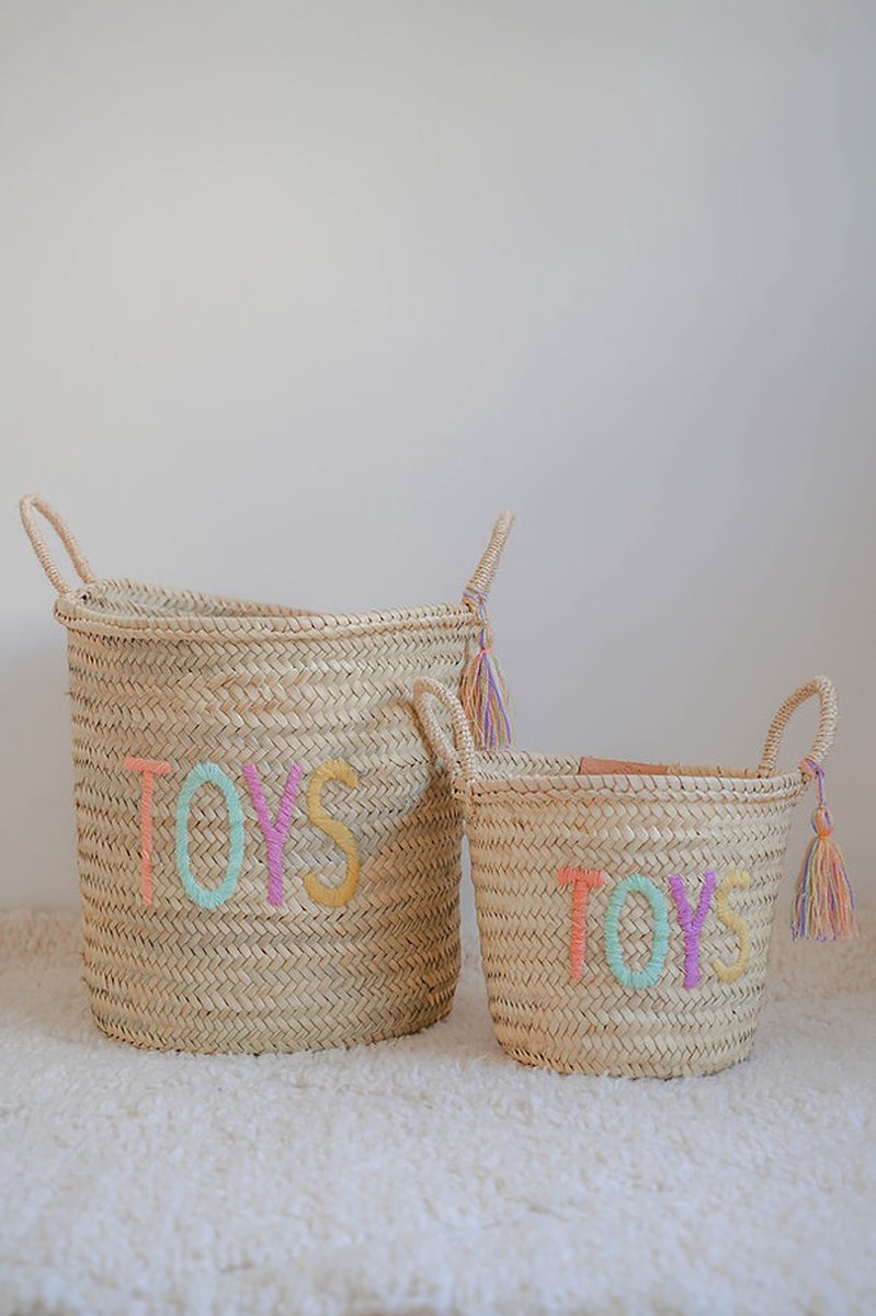 Opbergmanden - set van 2 - Speelgoedmand - Speelgoed - Kinderkamer - Wasmand - Decoratie - Geboortegeschenk - Ronde manden - Rieten mand - Cadeau - Opbergen - Palmbladeren - Decoratie - Handgemaakt - Toys - Verjaardag - Sinterklaas - Kerst - Geboorte