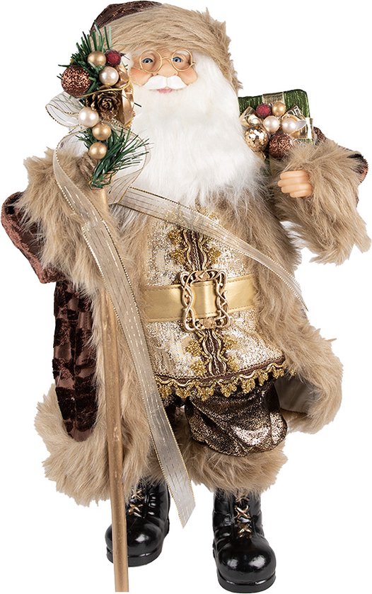 Clayre & Eef Beeld Kerstman 47 cm Bruin Beige Kunststof Kerstfiguren