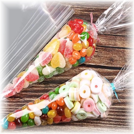 Fako Bijoux® - 100x Sachets Cône Cellophane 30x16cm - Sachet Cône Transparent - Sachet Friandises - Sachet Bonbons - Y Compris Bandes de Fermeture - 16x30cm - 100 Pièces