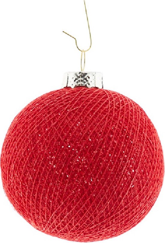1x Rode Cotton Balls kerstballen 6,5 cm - Kerstversiering - Kerstboomdecoratie - Kerstboomversiering - Hangdecoratie - Kerstballen in de kleur rood
