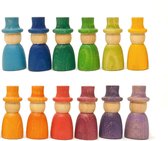 Houten poppetjes tovenaar - Regenboogkleuren - 12 stuks - Open einde speelgoed - Educatief montessori speelgoed - Grapat style