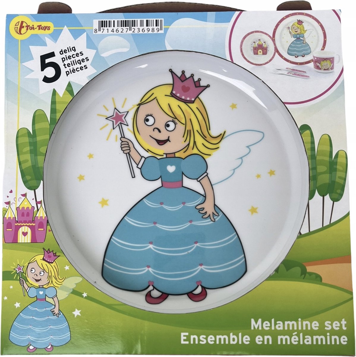 Goedkoopste BESTEKSET PRINSES 5DELIG BORD BEKER BAKJE LEPEL EN VORK - KINDERSET 5 DELIG