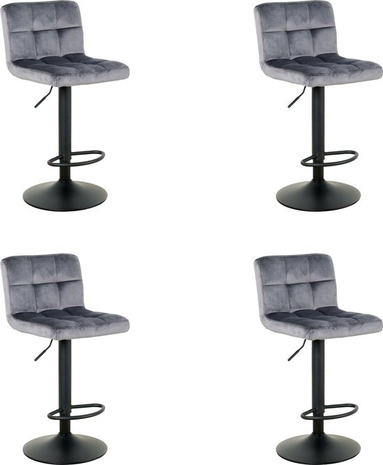 Stella Trading Sofia Barkrukken, set van 2, grijs, comfortabele barstoelen met rugleuning voor je woon- en eetkamer, 54 x 103,5 x 58 cm (b x h x d