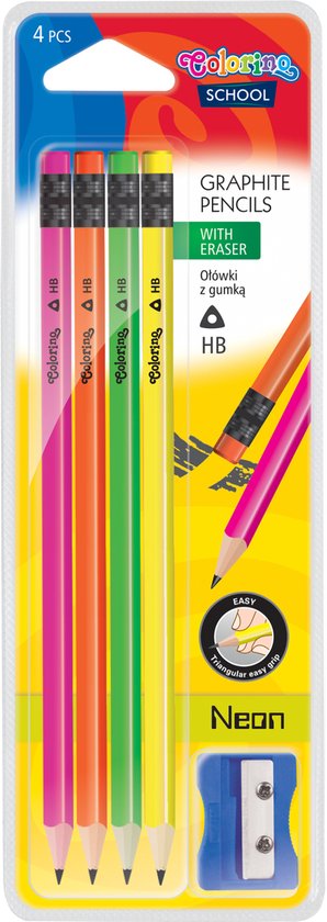 Colorino-HB grafietpotloden-Driehoekige potloden met gum-Met puntenslijper.