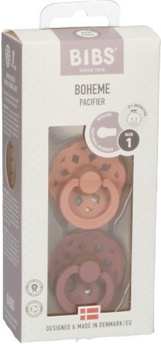 BiBS - Boheme Pacifier - Stage 1 Fopspeen - 2 stuks - Peach / Woodchuck van BIBS — afbeelding 2