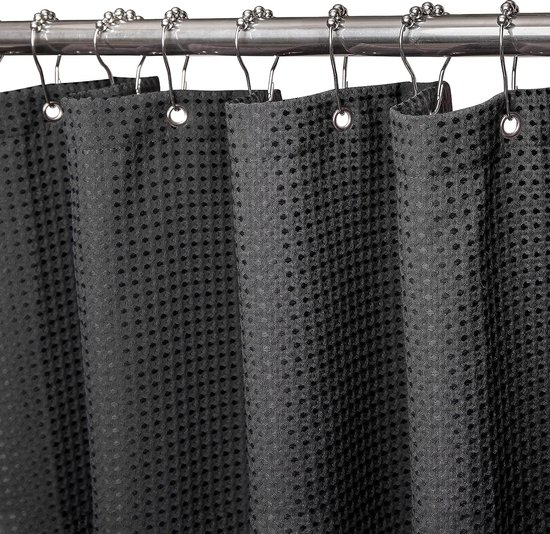 Wafelstofdouchegordijn met metalen douchegordijnringen, stof, textiel