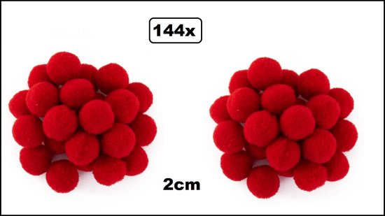 144x Pom Pom 2cm rood - decoratie materiaal thema feest kleding ...