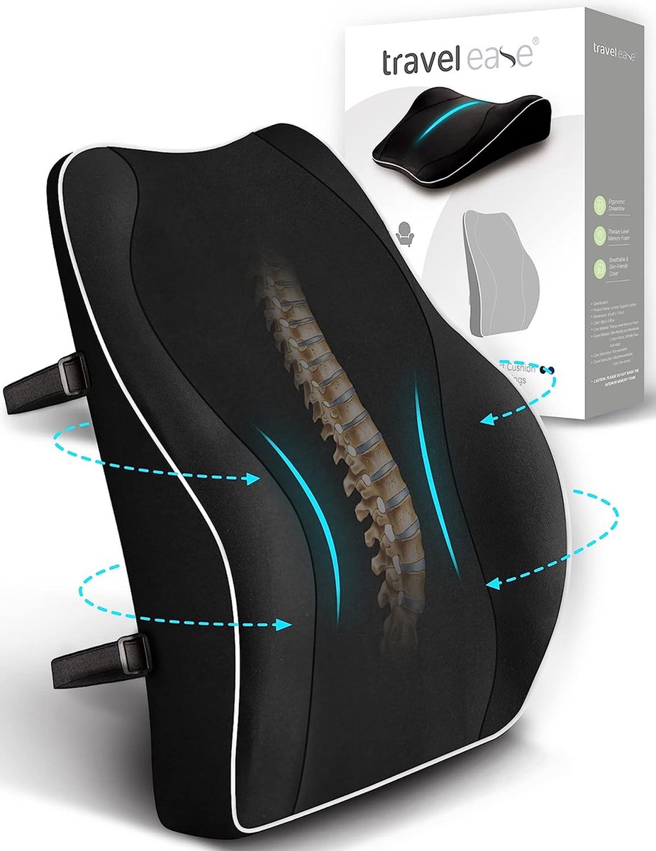 Orthopedisch Zitkussen Met Traagschuim, TRAVEL EASE Zitkussen Voor Pij In De Onderrug En Ischias Stuitje Geschikt Voor Bureaustoel Autostoel Rolstoel Zwart