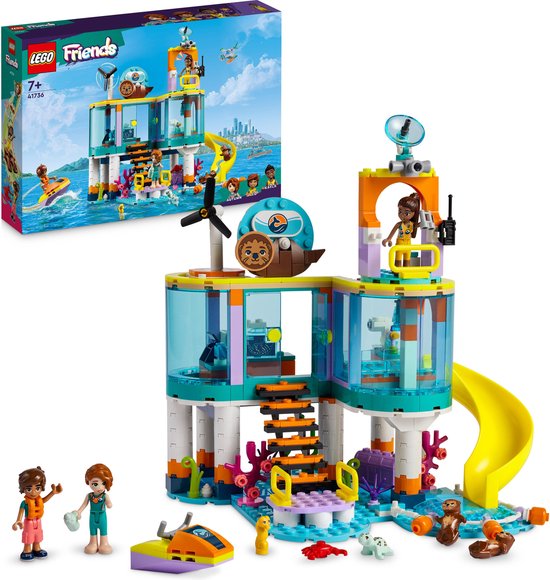 LEGO Friends zee reddingscentrum speelgoed met schuif af, zeehond en speelgoed figuren, inclusief box.