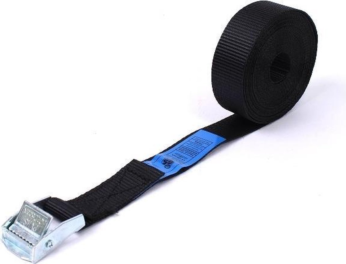 Set van 2 sjorbanden met klemgesp, 5 meter, 25 mm, zwart band