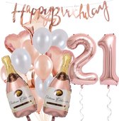 21 Jaar Verjaardag Cijferballon 21 - Feestpakket Snoes Ballonnen Pop The Bottles - Rose White Versiering