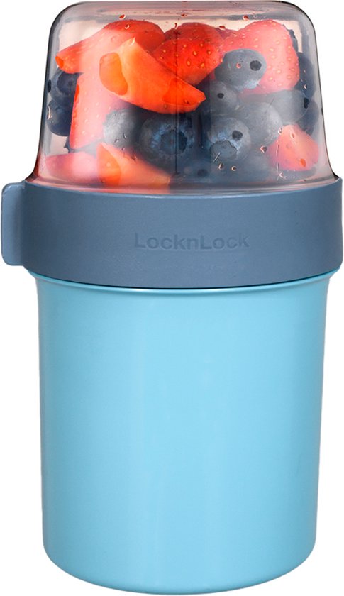 Lock&Lock Yoghurtbeker - Yoghurt beker to go - Muesli beker to go - Lunchpot - Lunchbeker - Meeneem - Lekvrij - Medium - 560 ml + 310 ml - Blauw