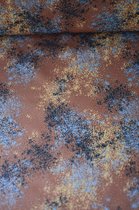 Katoen bruin met gekleurde vlekken oranje blauw1 meter - modestoffen voor naaien - stoffen
