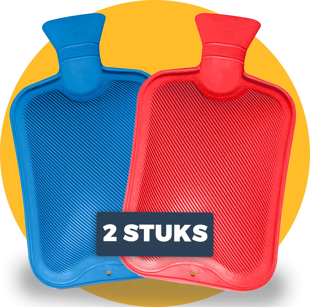 2 x warmwaterkruiken - Voordeelverpakking kruik 2 liter standaard - rood en blauw - zonder hoes