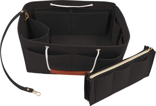 Heavyoff Portemonnee Organizer Insert voor Handtassen Vilt Tote Organizer met Afneembare Tas en Sleutelhangers Perfect voor Vrouwen Tote Bag Zwart M