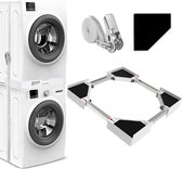 Universele stapelbouwset / verbindingsframe voor wasmachine en wasdroger, wasmachine-accessoires/drogeraccessoires, met rateltouw, instelbare maat (46-66 cm)