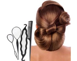 Without Lemon - Set van 4 - Haar Styling Tools - Hulpstukken - Haren opsteken - Vlechten - Donut Knot - Punt Kam - Grijs
