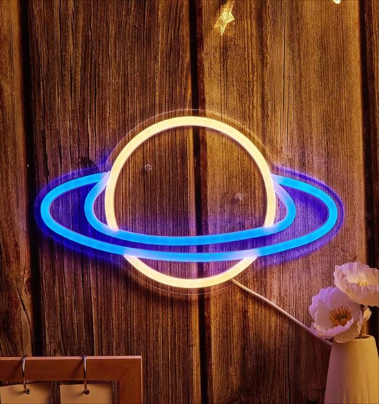 Neon verlichting planeet - Planeet - Planet - Neon wandlamp - Neon ligt - Led - Sfeerverlichting - Neonlicht - Neon lamp - Neonverlichting - Neon verlichting - Tafellampen - Verlichting - Kindertafellampen - Kinderlamp – Kinderkamer