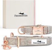 Hondenhalsband en 3-voudig verstelbare riem (2 m) in elegante set, elegante geschenkdoos, onderhoudsvriendelijk en winterbestendig, het origineel (37-58 cm)